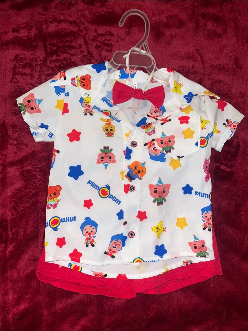 2t Kids Cartoon Character Short Set with Bow - White, Red, Blue, Yellow